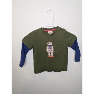 Mini Boden Green Robot Long Sleeve Tee Layered Look Toddler 18–24M